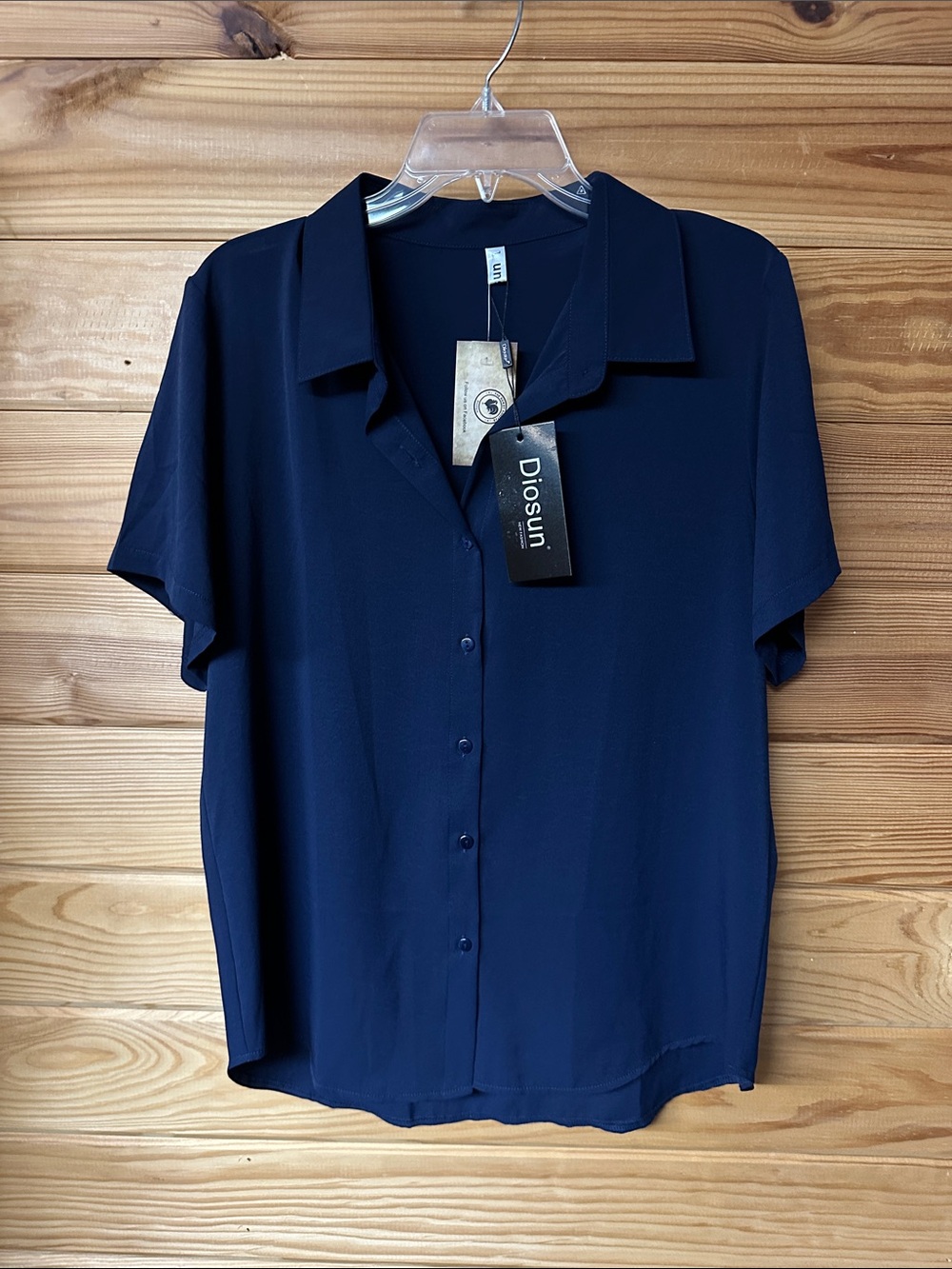 New With Tags Diosun Women's Navy Button-Front Short Sleeve Blouse Size L